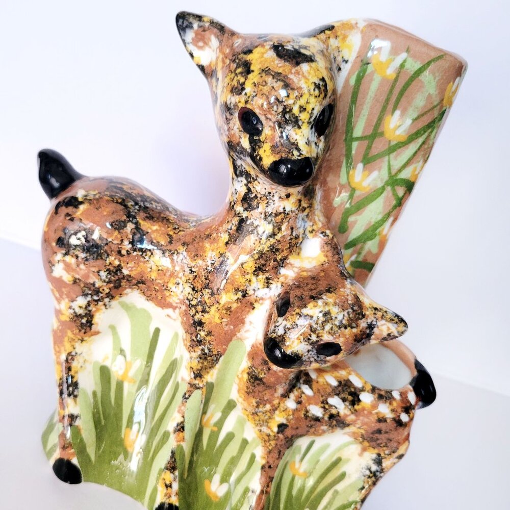 Vintage Kitschy Doe and Fawn Deer Bud Vase